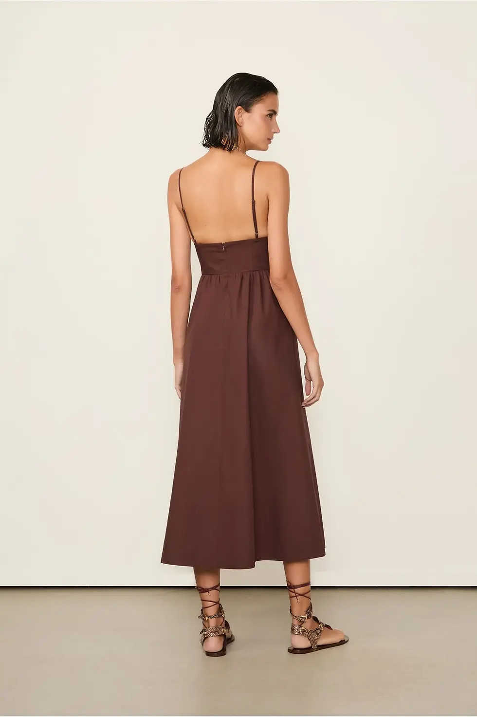Miniatura: Vestido Midi De Algodão Detalhe Bolsos Marrom