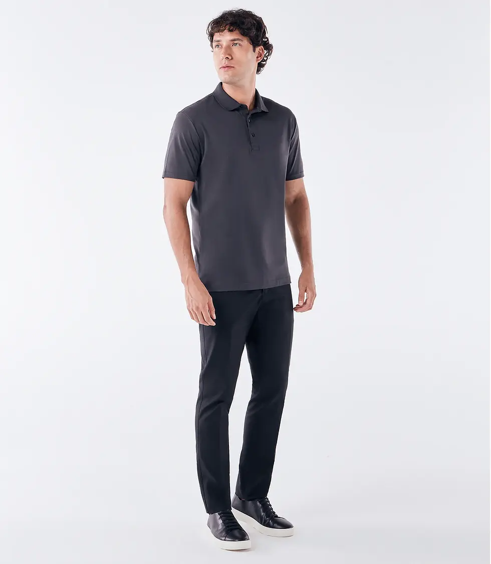 Miniatura: Camisa Polo Interloque Fio 140 Três Botões Cinza Ricardo Almeida