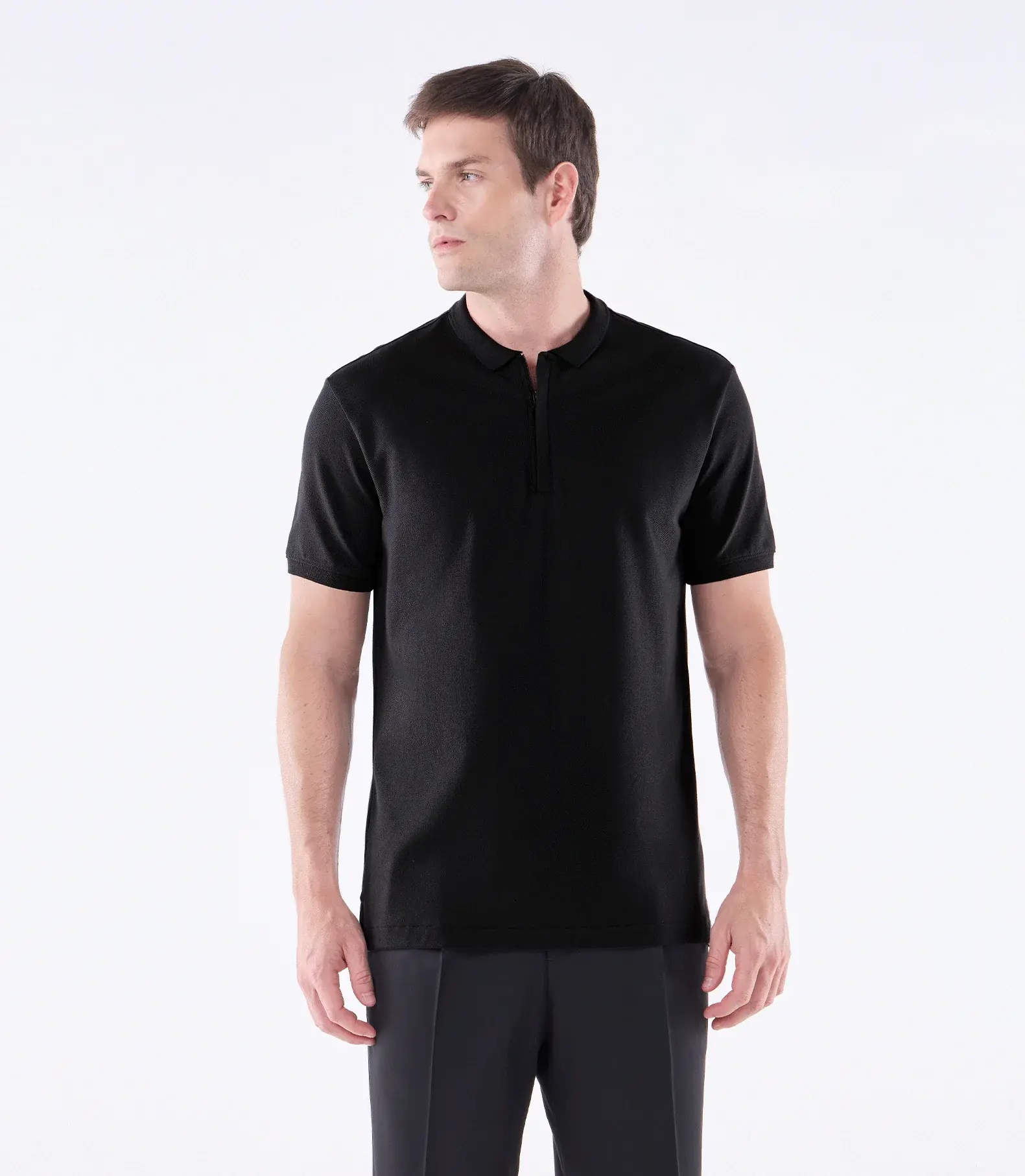 Camisa Polo Pima Zíper Gola Estreita Preto Ricardo Almeida