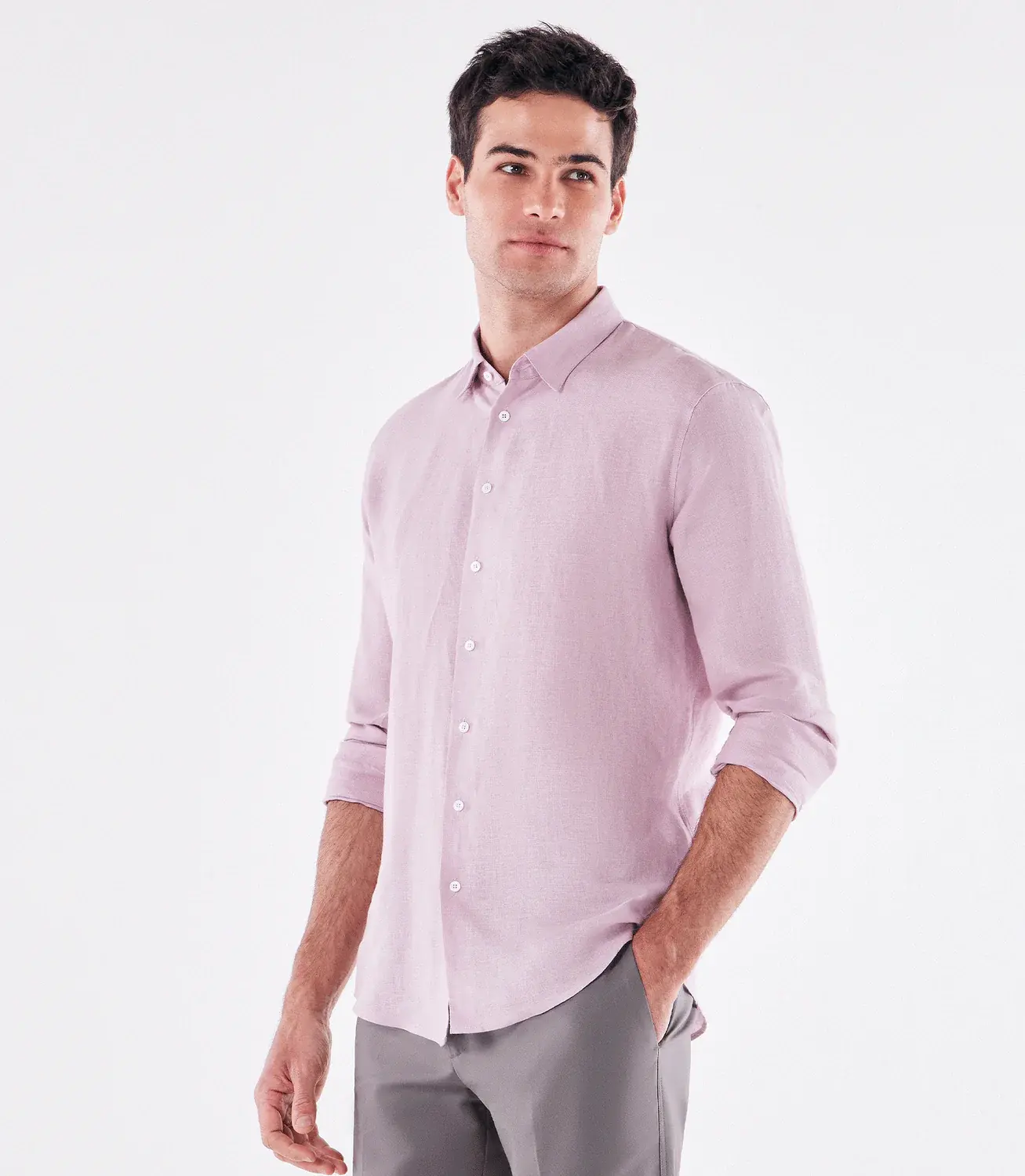 Camisa Linho Manga Longa Fio Tinto Rosa Ricardo Almeida