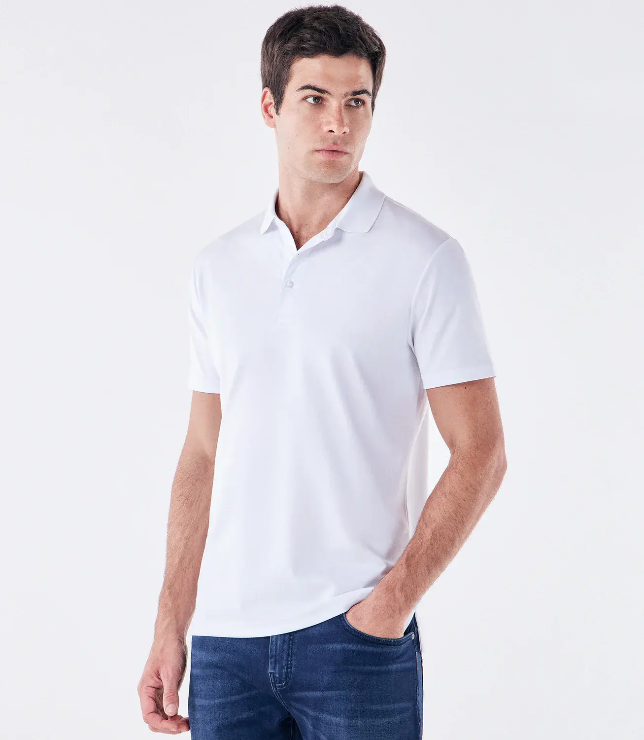 Camisa Polo Interloque Fio 140 Três Botões Branco Ricardo Almeida
