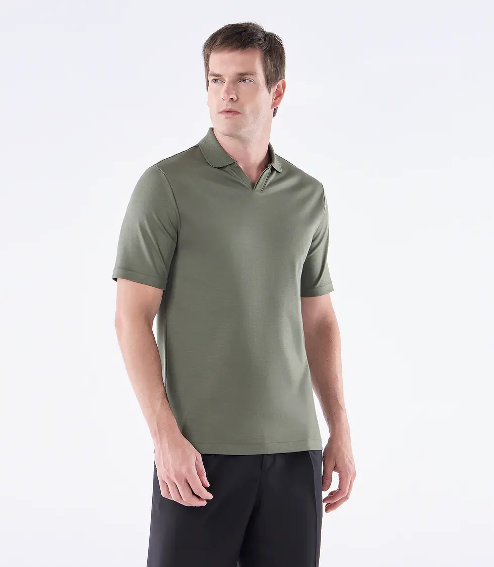 Miniatura: Camisa Polo Interloque 44/1 Gola V Dupla Verde Ricardo Almeida