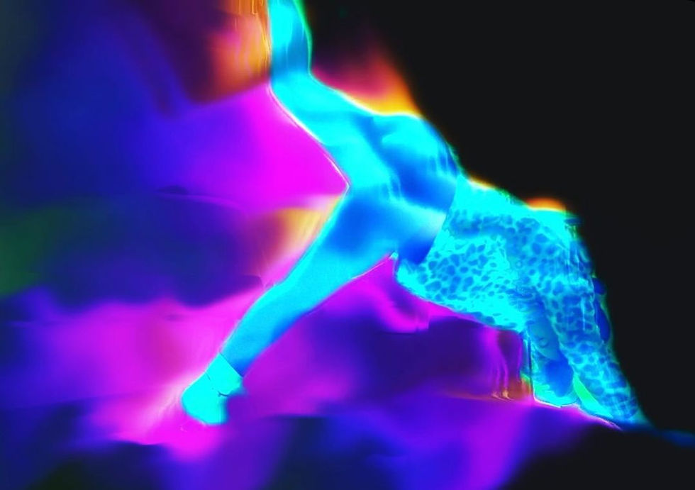 a yoga pose with a rainbow filter