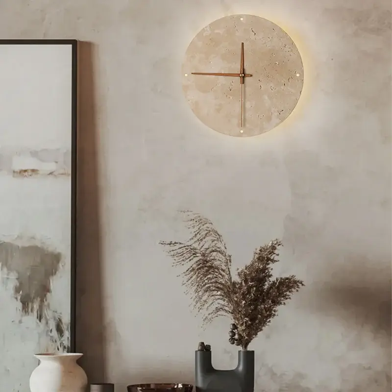 Thumbnail: Vintage Round Shape Natural Stone Clock Art Decoration Wall Lamp Interior Wall