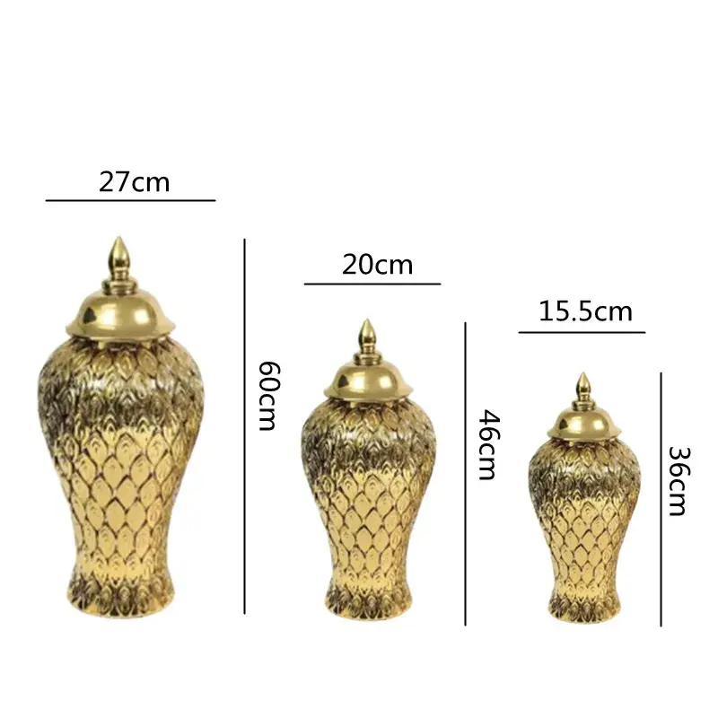 Thumbnail: Gold Ceramic General Vintage Bottle Storage Tank Golden Embossed Ginger Pot