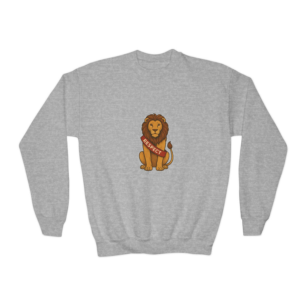 Thumbnail: Youth Crewneck Sweatshirt- Respect Lion from the Virtue Clubhouse Collection.
