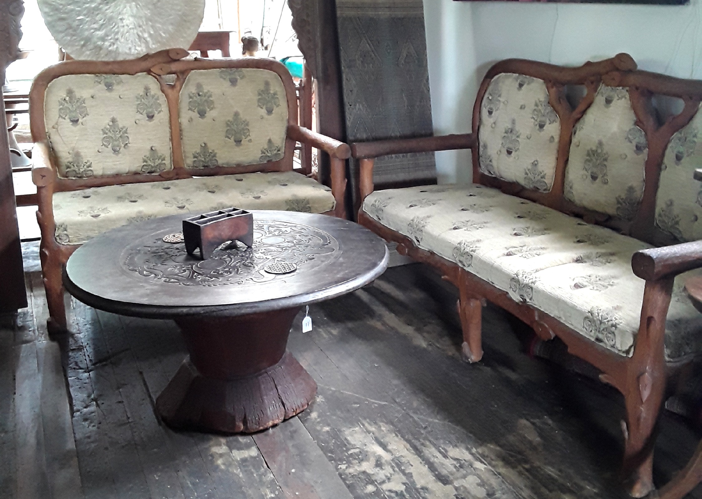 Vintage Burmese Carved Teak 9 piece