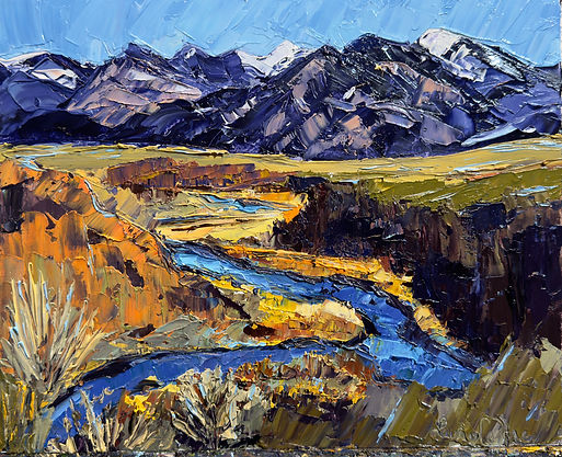 Wild Waters at Taos Mountains 8_ x 10_ Oil on Board By Laurie Balliett