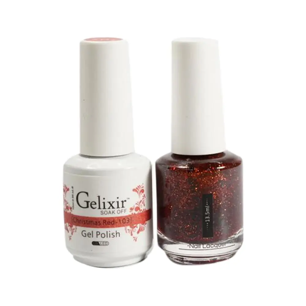 GELIXIR GEL NAIL POLISH DUO - 103 GLITTER ORANGE COLORS - CHRISTMAS RED