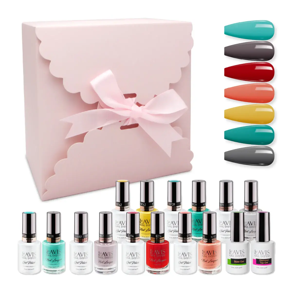 LAVIS HOLIDAY GIFT BUNDLE SET 7: 7 GEL & LACQUER, 1 BASE GEL, 1 TOP GEL - 079; 1