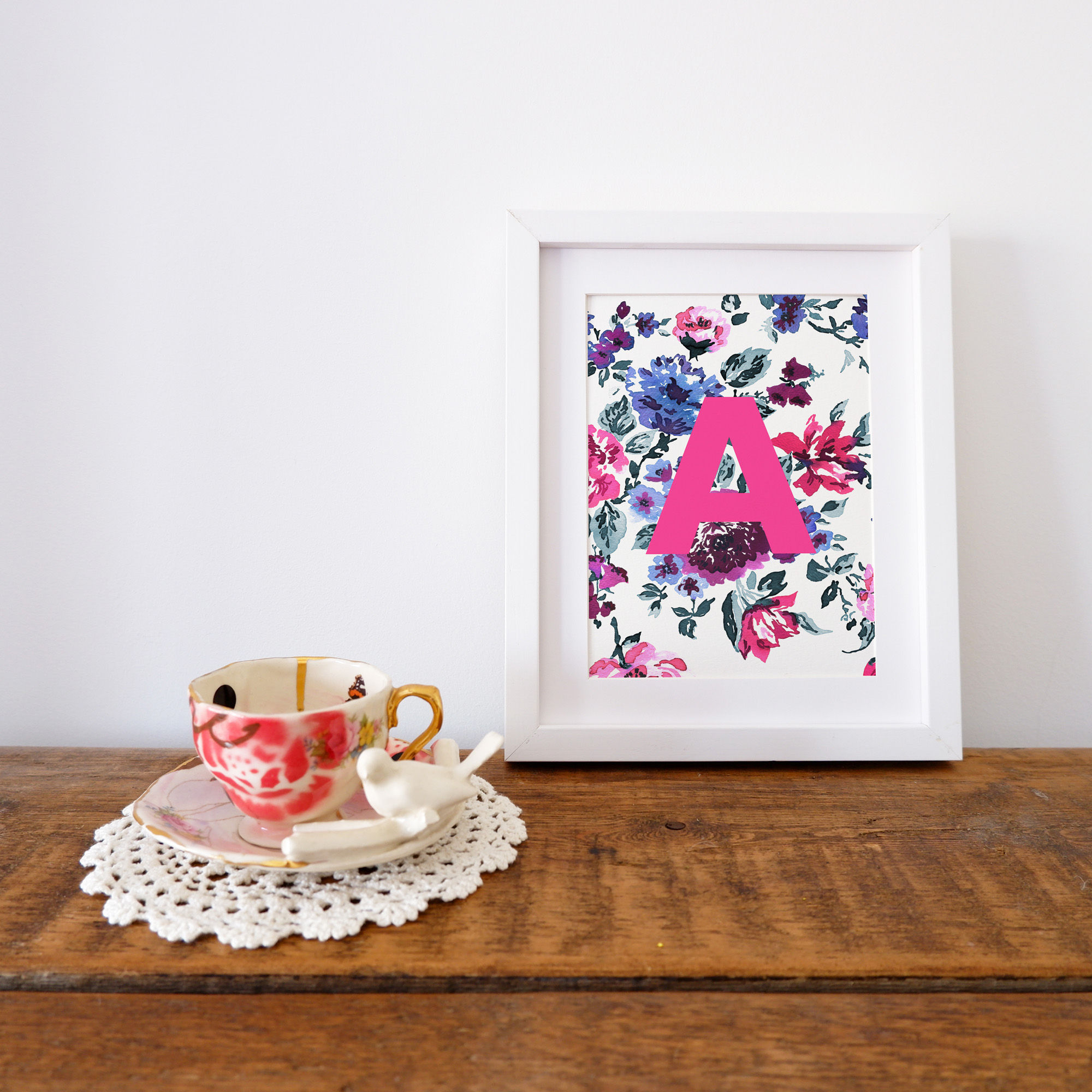 Personalised Ink Floral Letter Print