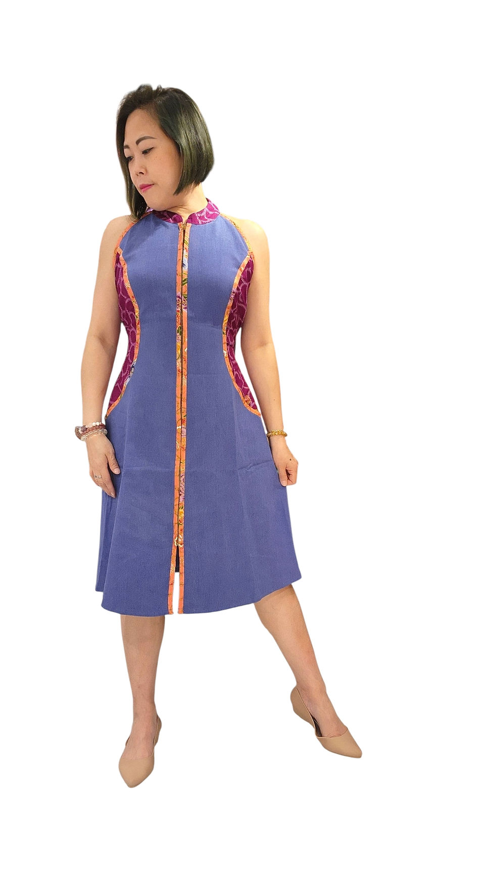 Thumbnail: NK 4-2-69A Denim + batik Dress