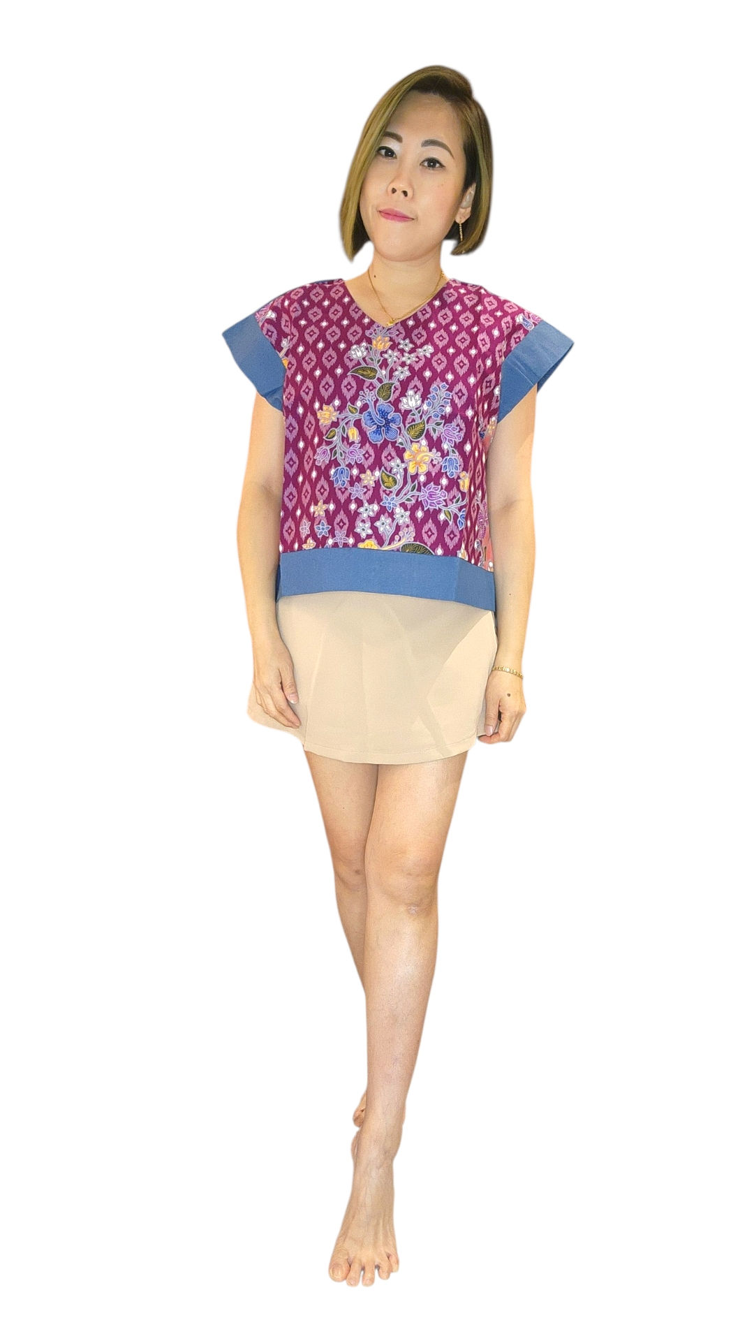 NK 8-10-67A Denim+Batik Top