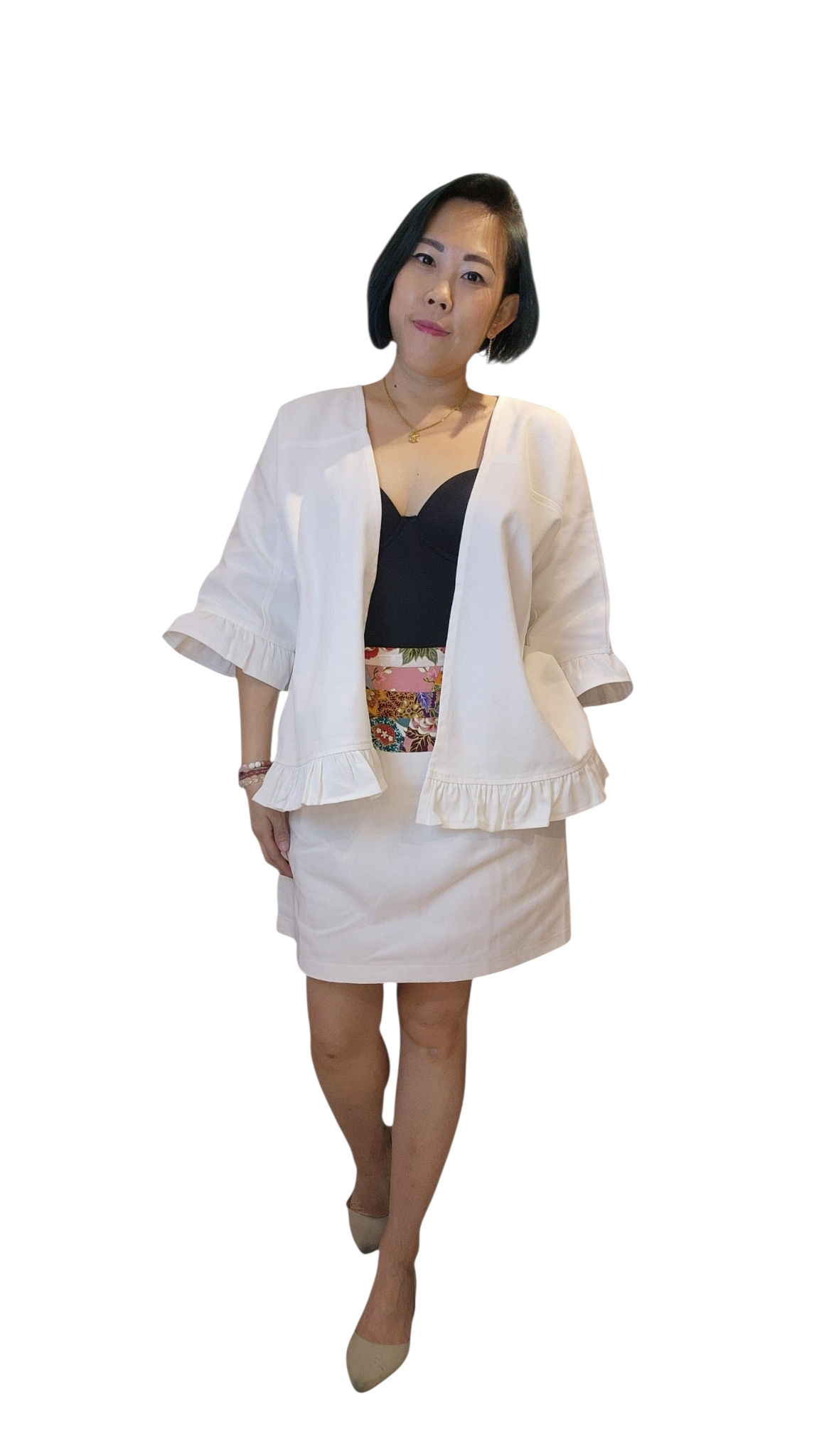 NK 14-2-69 Denim Overlay Jacket in white