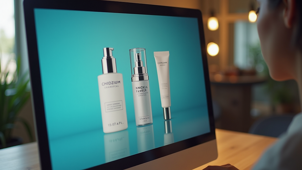 High angle view of a computer screen displaying price comparisons for skincare products
