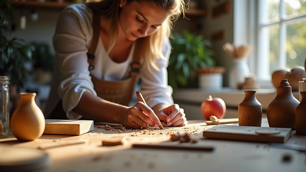 Eye-level view of a artisan crafting handmade beauty products