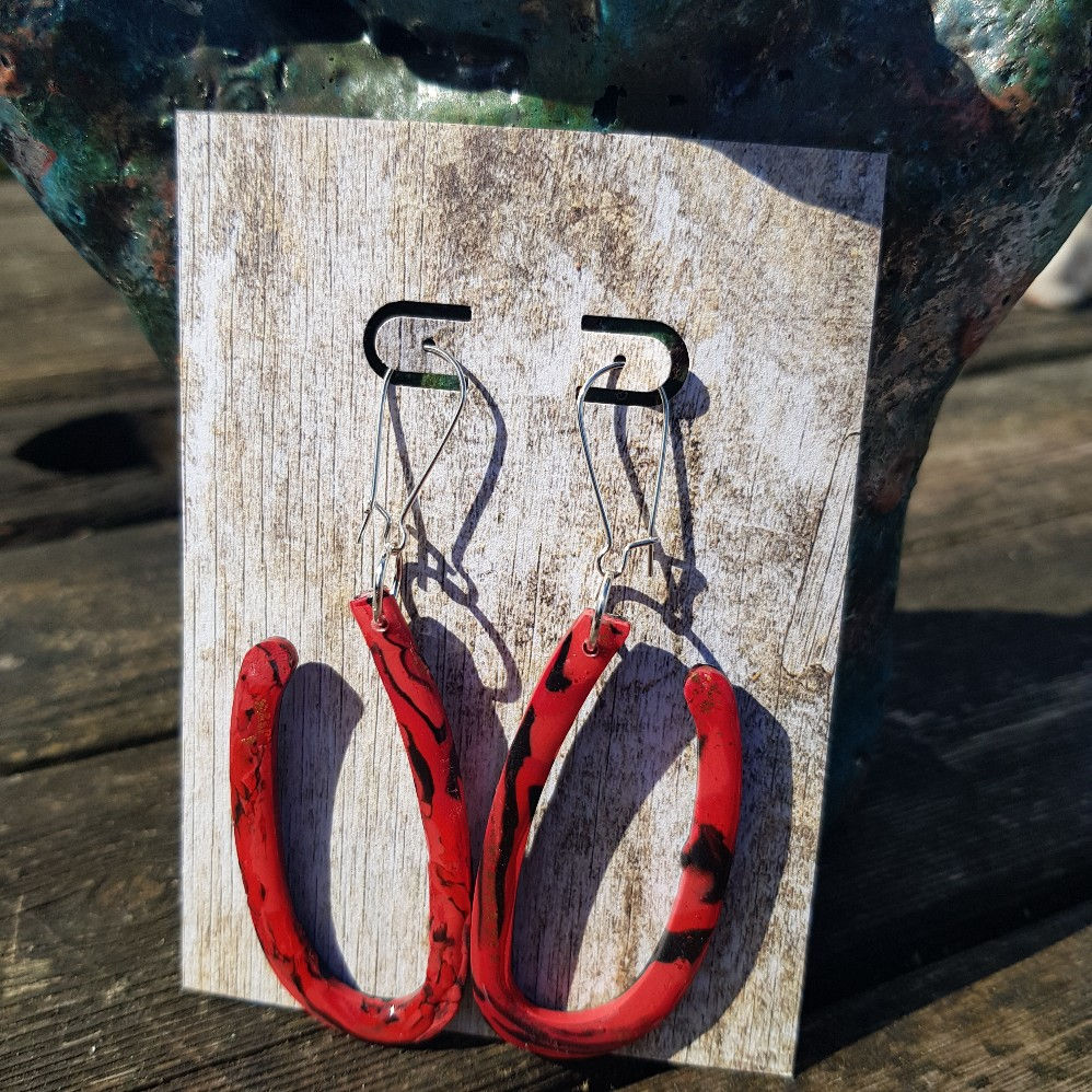 Red & Black with gold hoop Drop Earrings ..