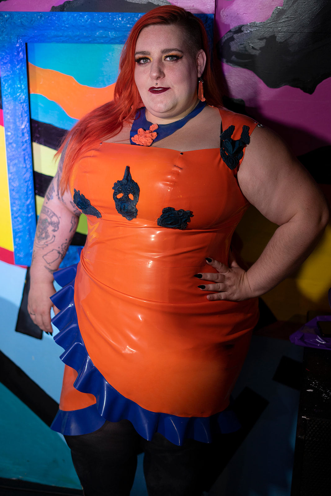 "Ellison Dress" Orange & Blue Plus Size Latex - The Baroque Collection 2021