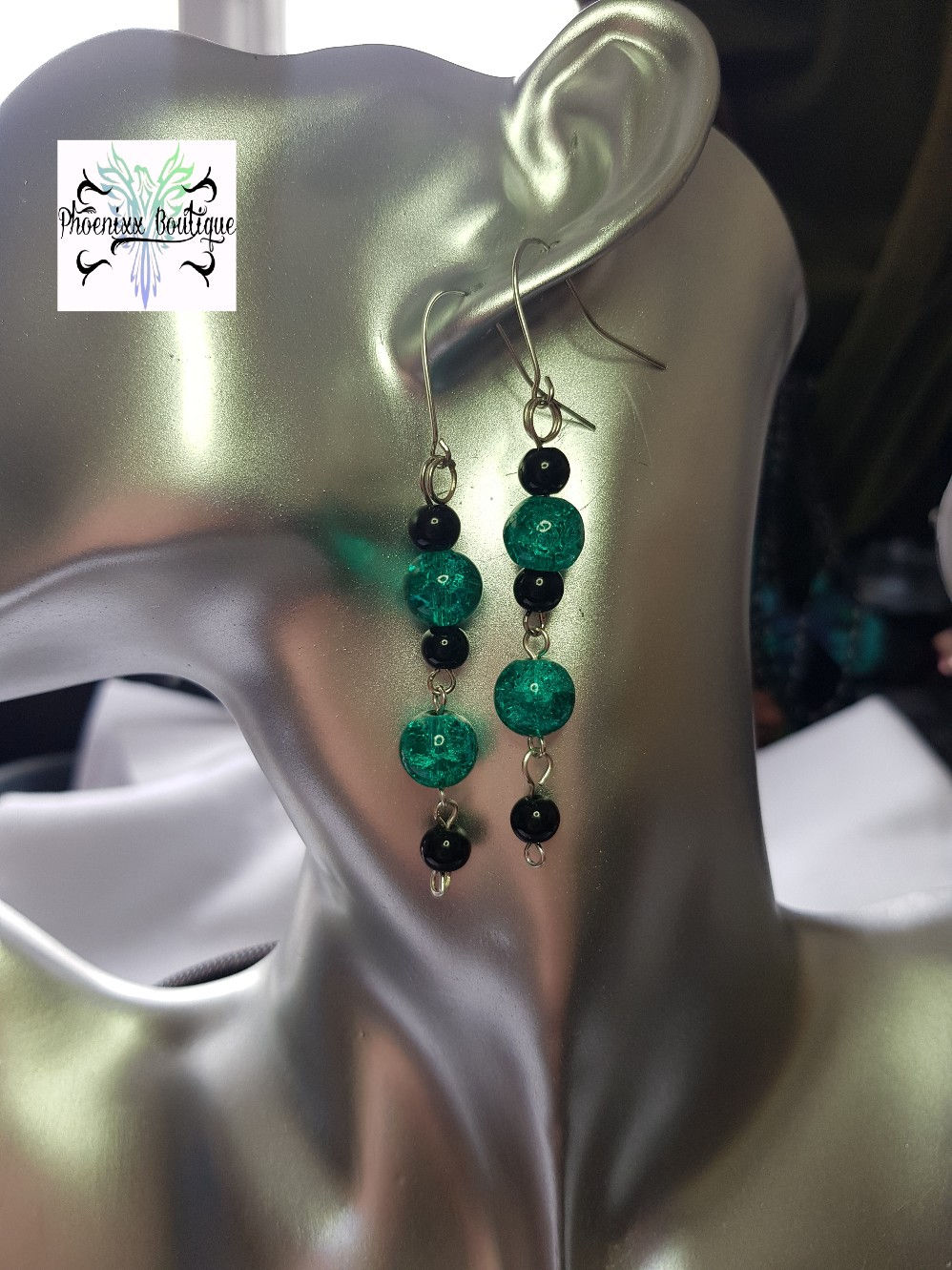 Turquoise Double Drop Glass Bead Earrings ..