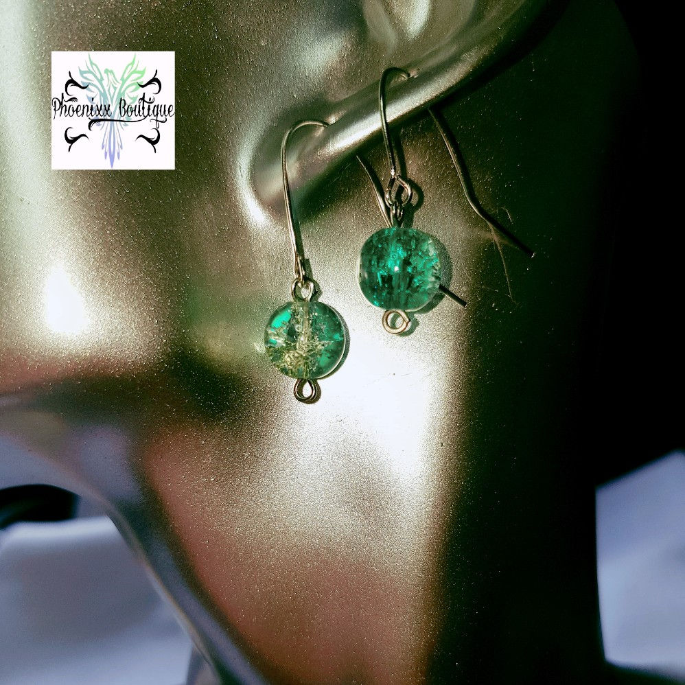Turquoise & Clear Single Drop Glass Bead Earrings ..