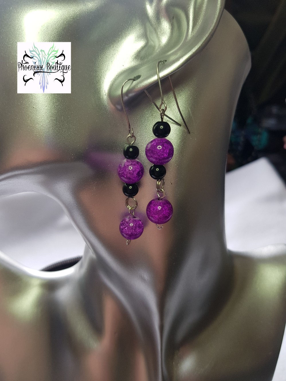 Fushia Double Drop Glass Bead Earrings ..
