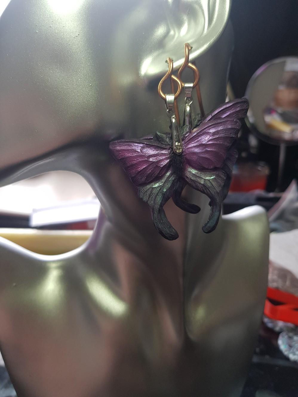 Large Purple Butterfly Drop Earrings ..