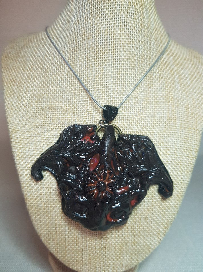 Thumbnail: "CrowClaw" - Porcelain Cat & Crow Pendant Necklace .. 017/2022