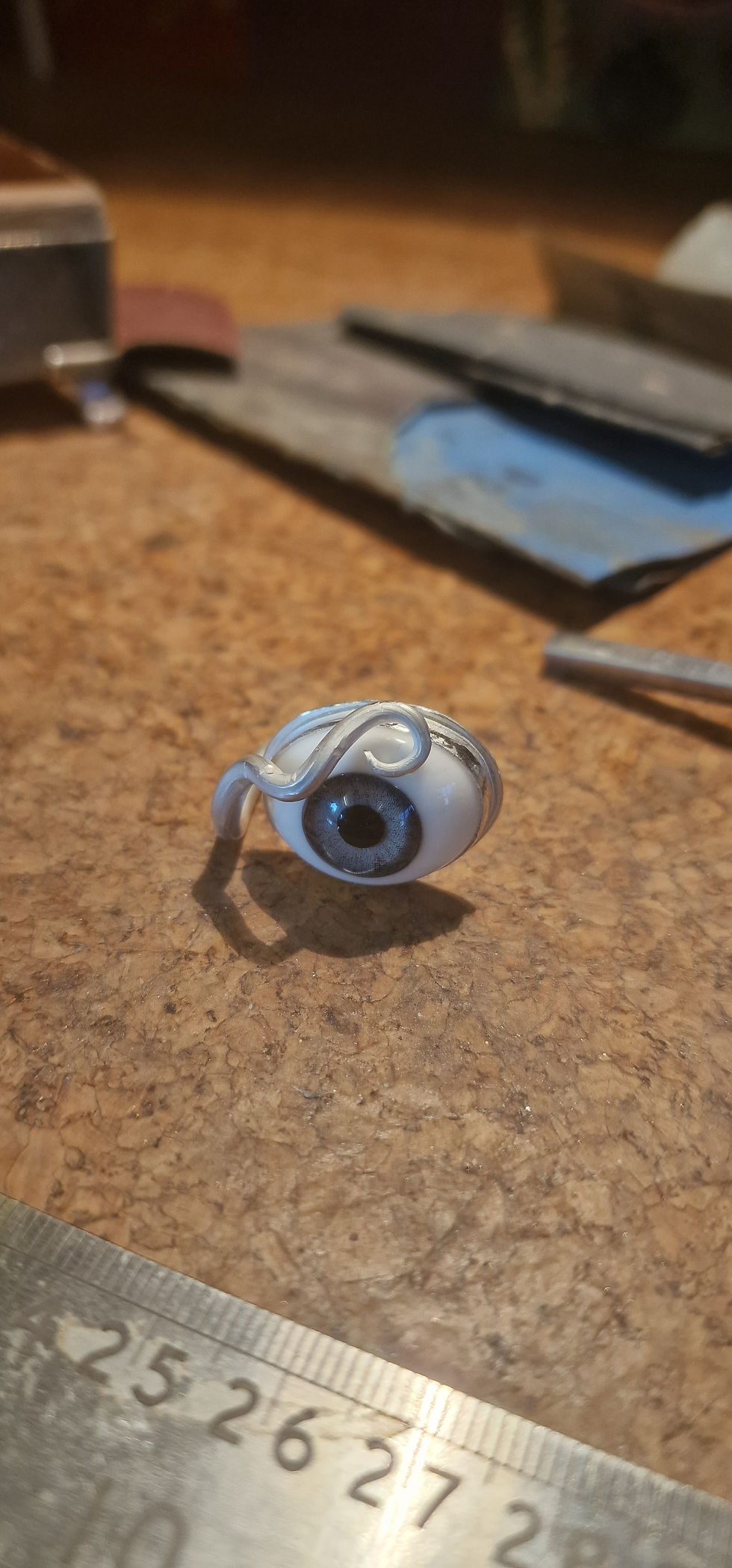 Thumbnail: "Marina" Sterling Silver Glass Eye Ring .. 0410