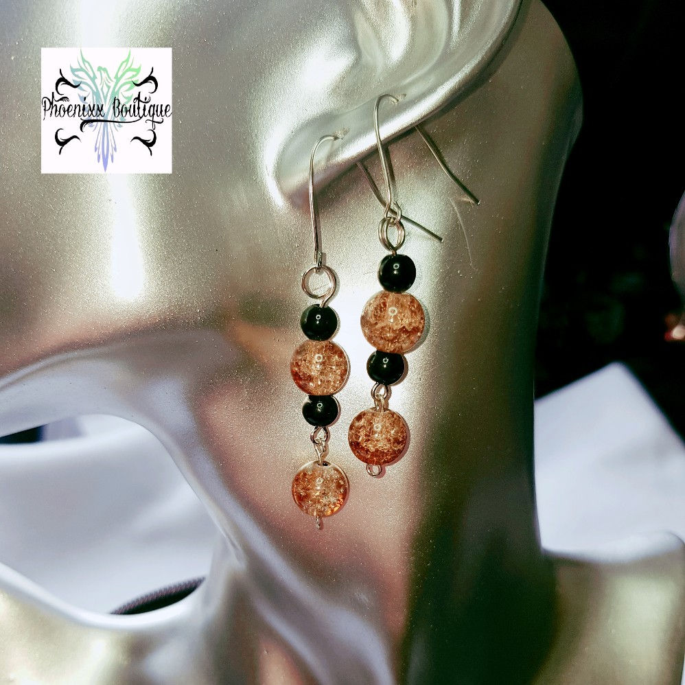 Bronze Double Drop Glass Bead Earrings ..