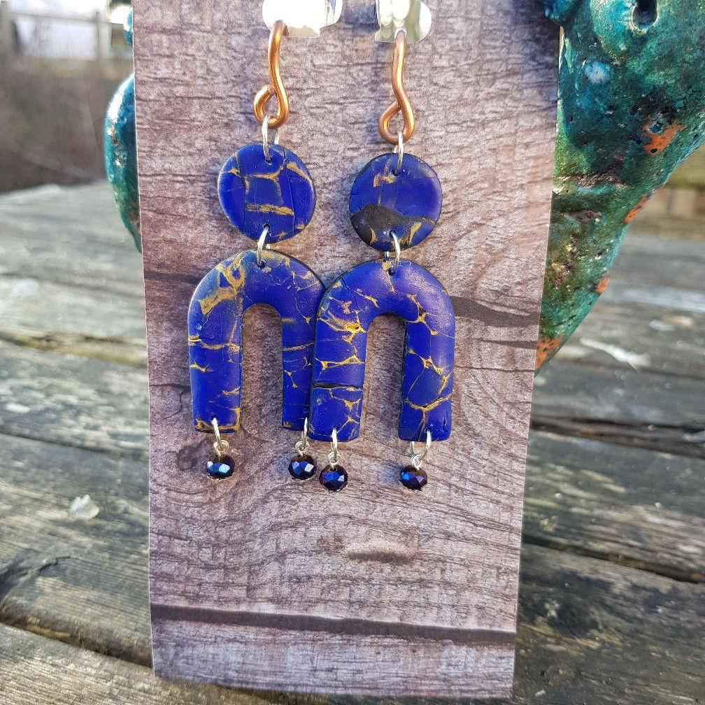 Admiral Blue & Black with Gold Arch Drop Earrings ..