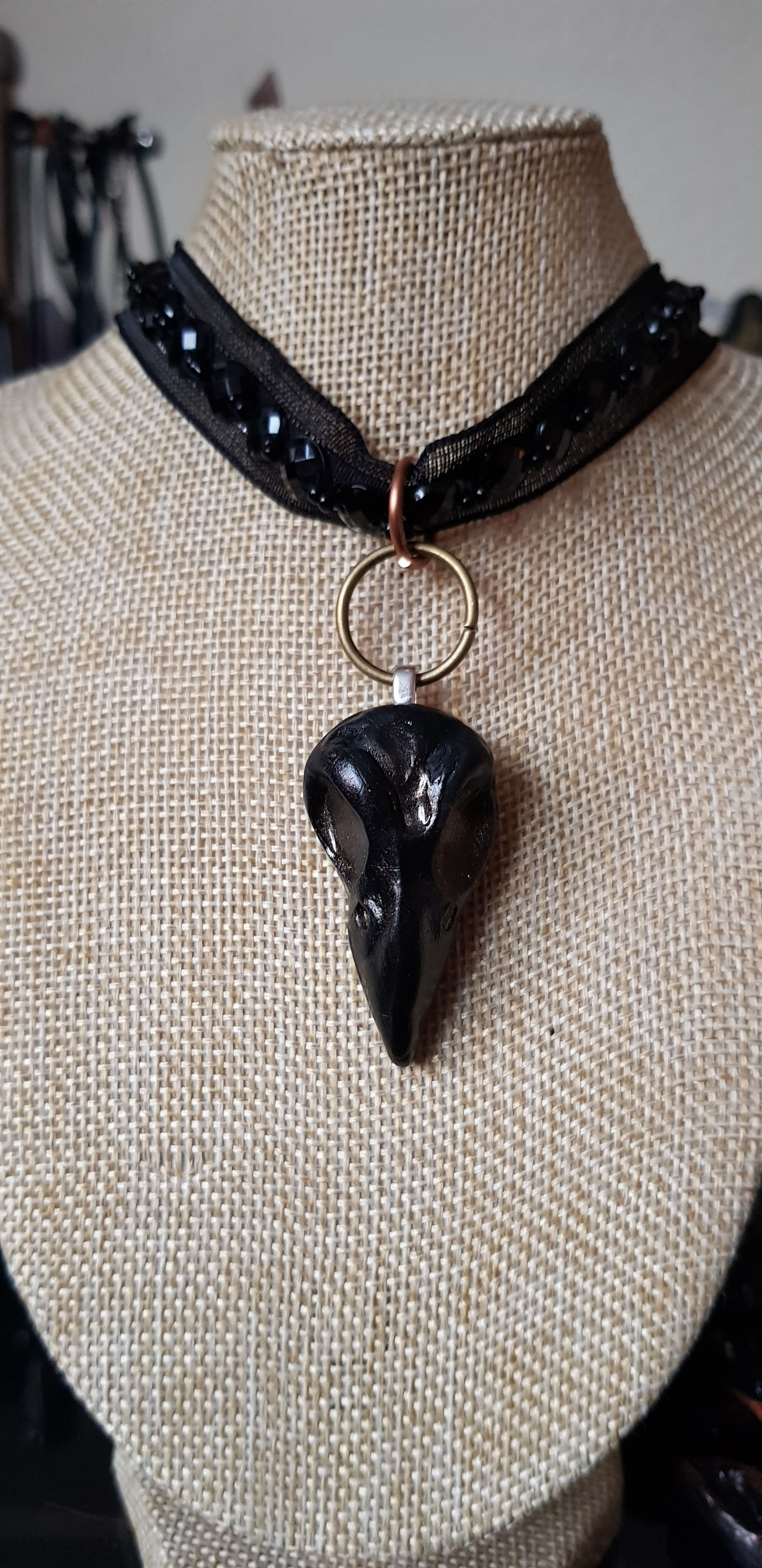 Black & Bronze Crow Skull Pendant .. 205 ..
