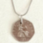 British 50p coin on sterling silver chain (Britannia on reverse)