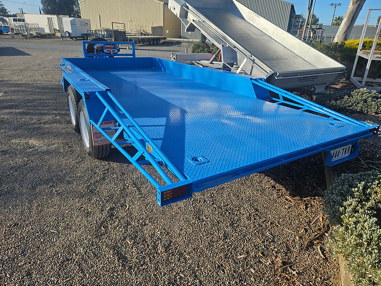 Car trailer with tie-down points and ramps, suitable for most vehicle types in South Australia