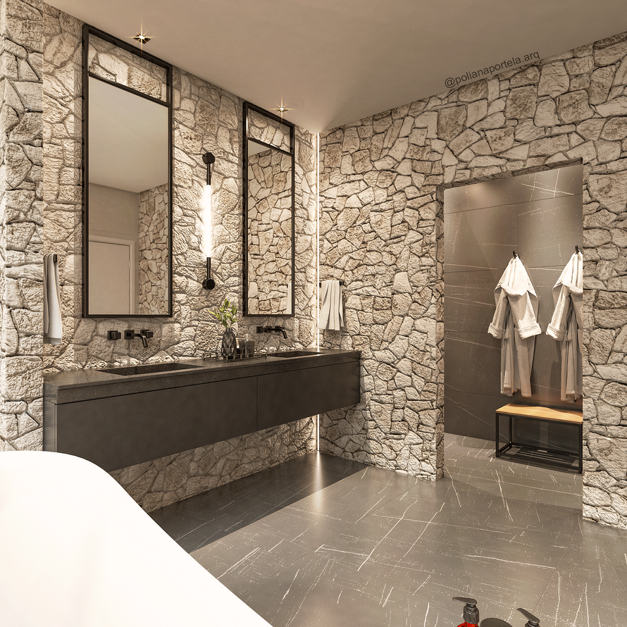 banheira imersão banheiro luxo suíte master sofisticado banheiro duas pias casal projeto arquitetura interiores studio de arquitetura poliana portela ponta grossa curitiba moderno contemporâneo minimalista classico