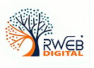 Logotipo Rweb midia digital, contem uma arvocê estilizada que representa a arvore da vida e do conhecimento.