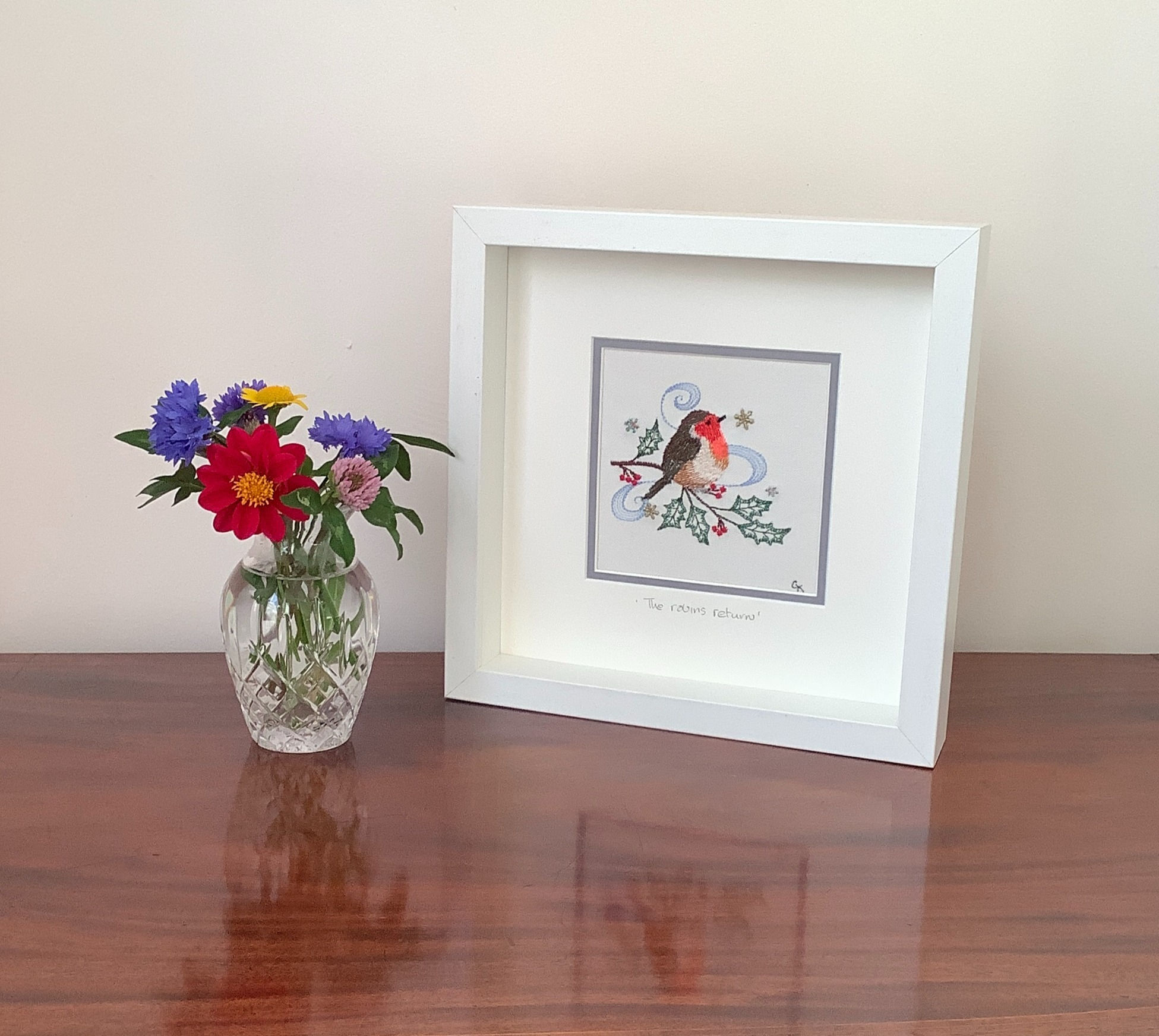 'The Robins Return' on Ivory - Framed