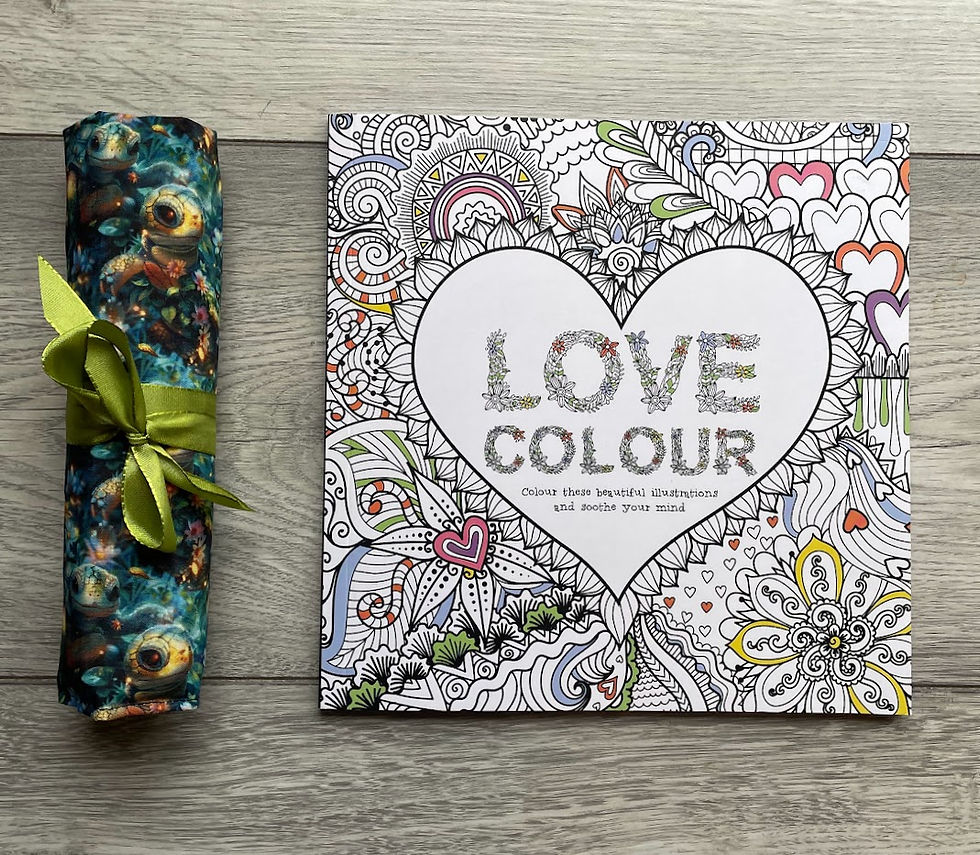 Thumbnail: Handmade Fabric Pencil Roll - Sea Turtles - colouring book and pencils incl