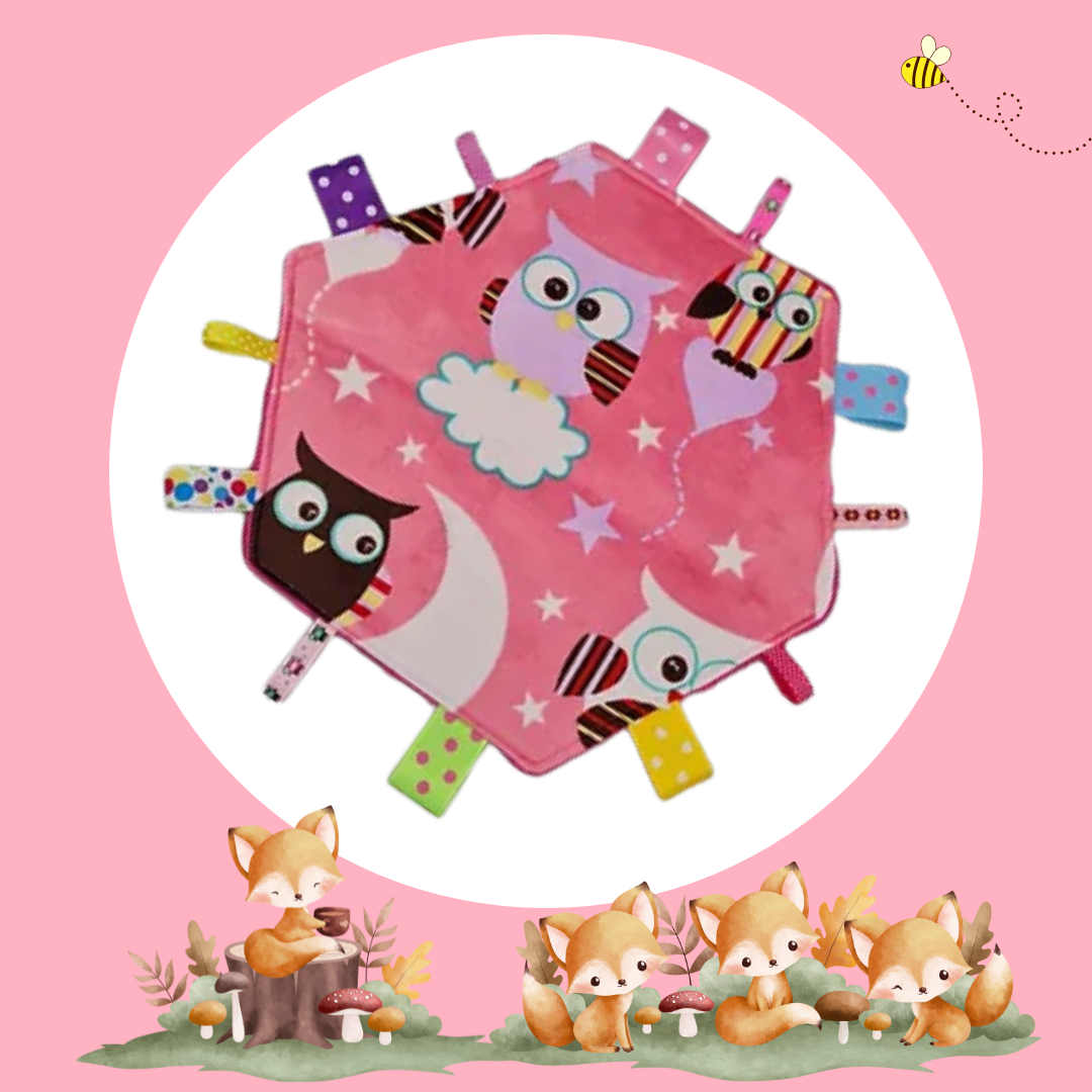 Large Tag Square - Owls on Pink