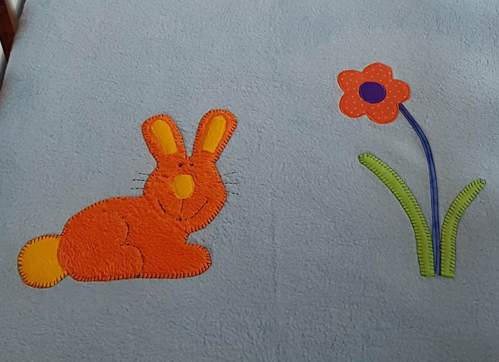 Thumbnail: Fleece Blanket - Orange Bunny on Baby Blue