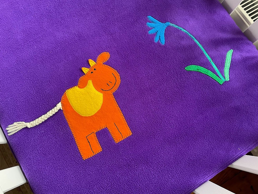 Thumbnail: Fleece Blanket - Orange Cow on Purple