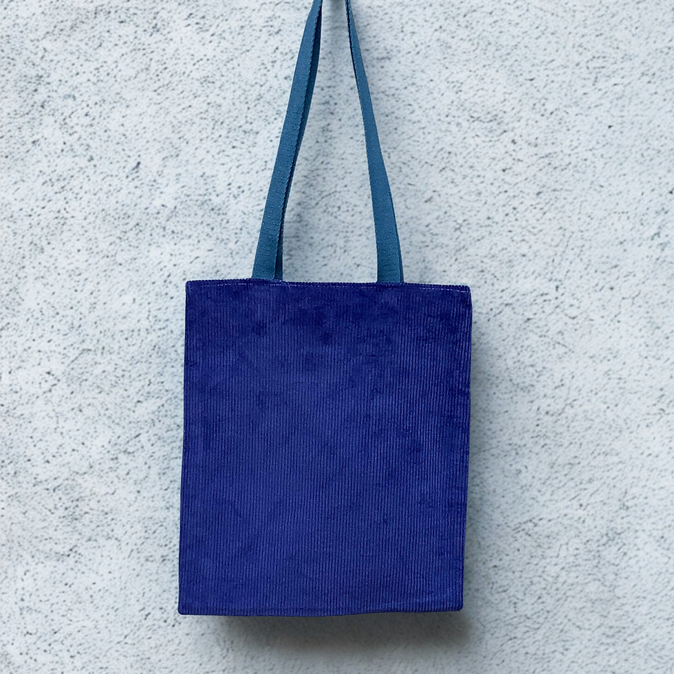 Thumbnail: back of handmade tote bag showing royal blue cord fabric