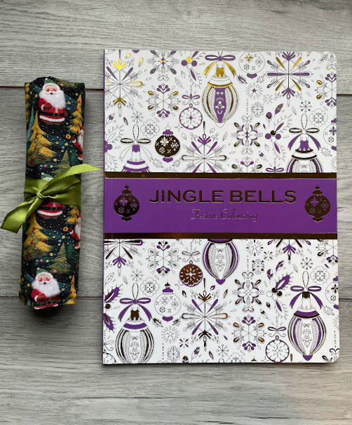 Thumbnail: Handmade Fabric Pencil Roll - Santa - colouring book and pencils incl