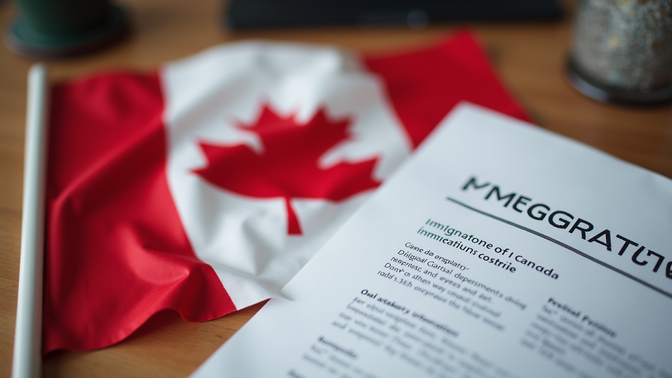 Close-up view of Canadian flag and immigration documents on a desk