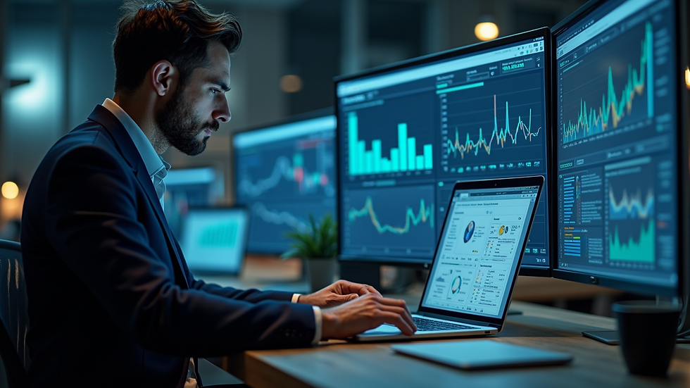 Eye-level view of a digital marketer reviewing campaign data