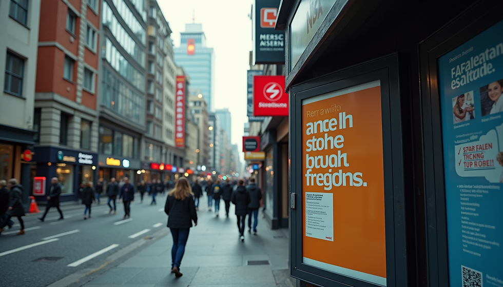 High angle view of a busy urban street with search advertisements