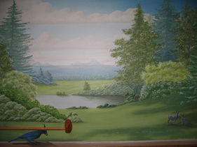 Nature mural with bird.