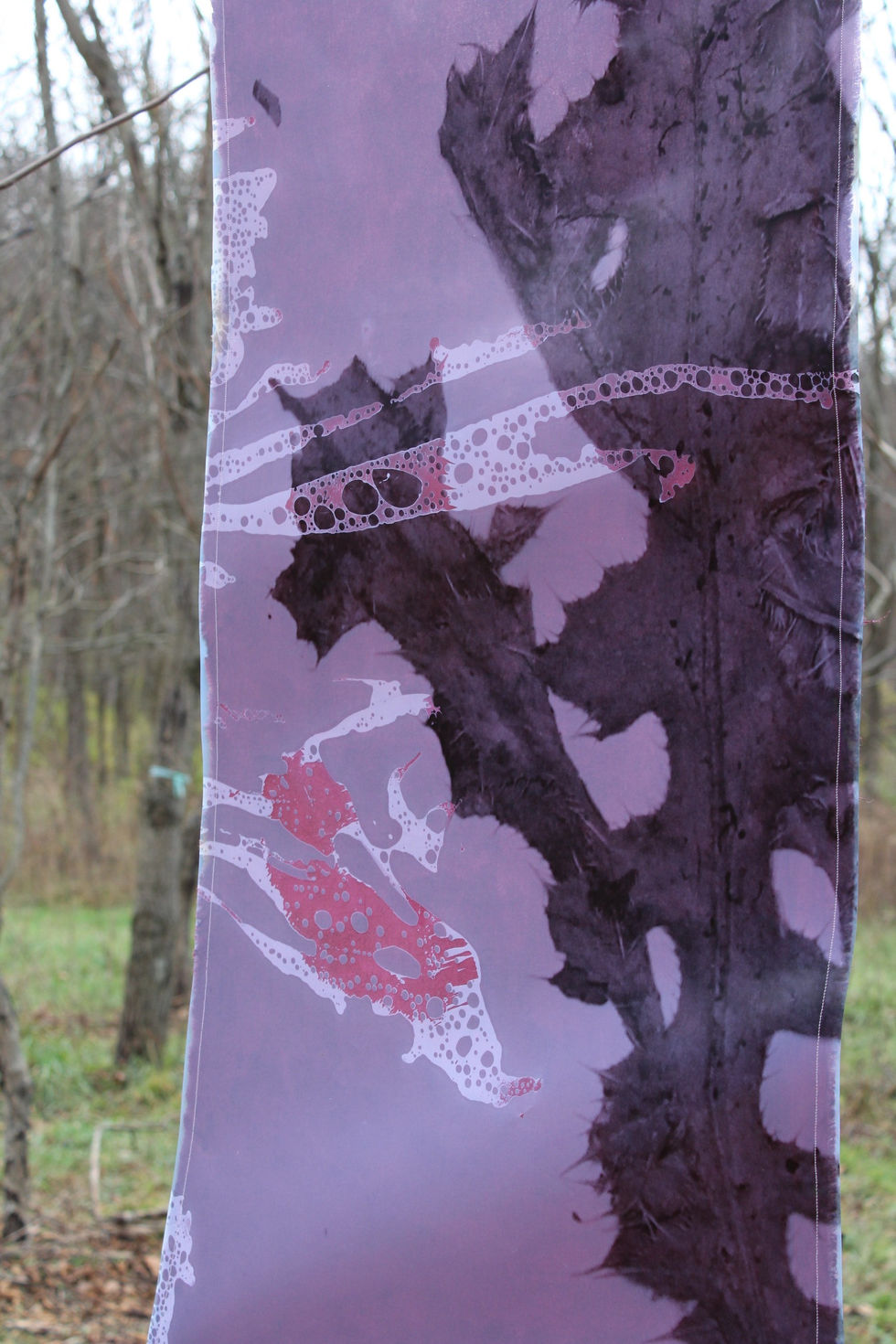 Title: Choked Out
Materials: Cotton, Hand Made Ink, Acetate, Thread
Year: 2025