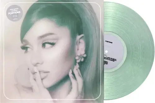 Album cover artwork for Positions, showing a close up portrait of Ariana with hands cupped around face. 