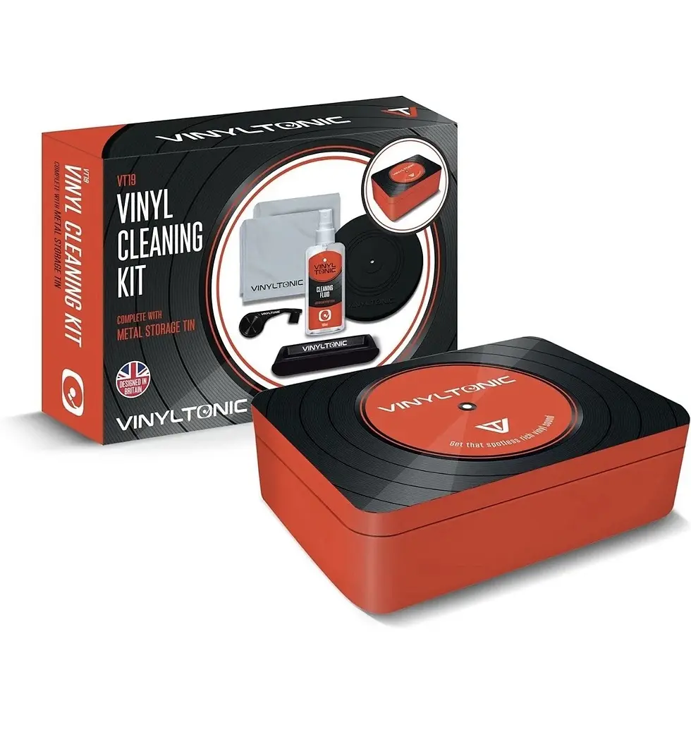 Image showing the outer packing and storage tin for the vinyltonic cleaning kit