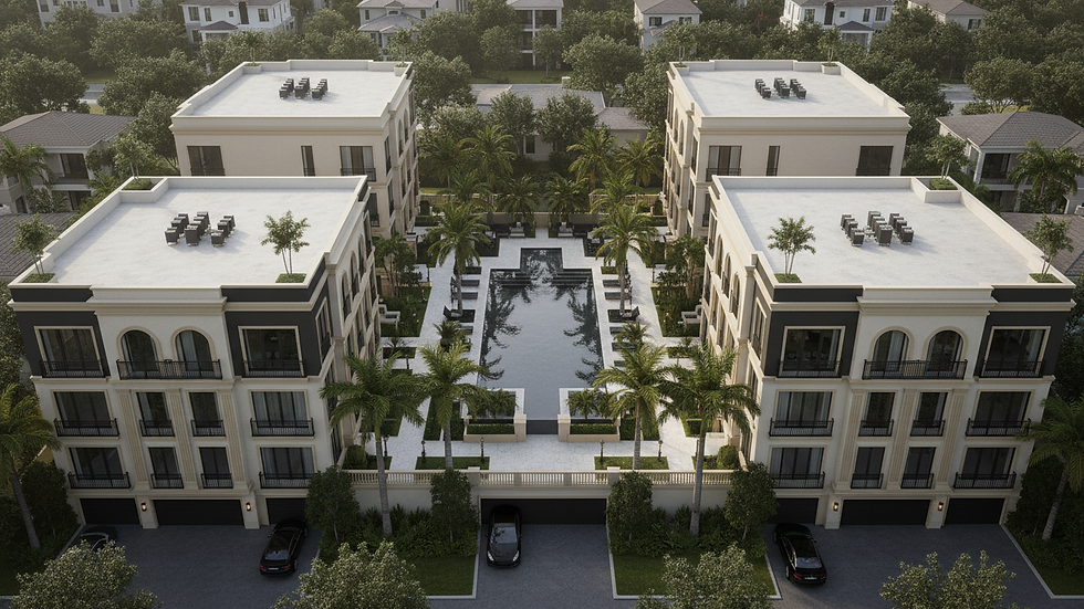 High angle view of affordable multifamily housing units in a Florida suburb